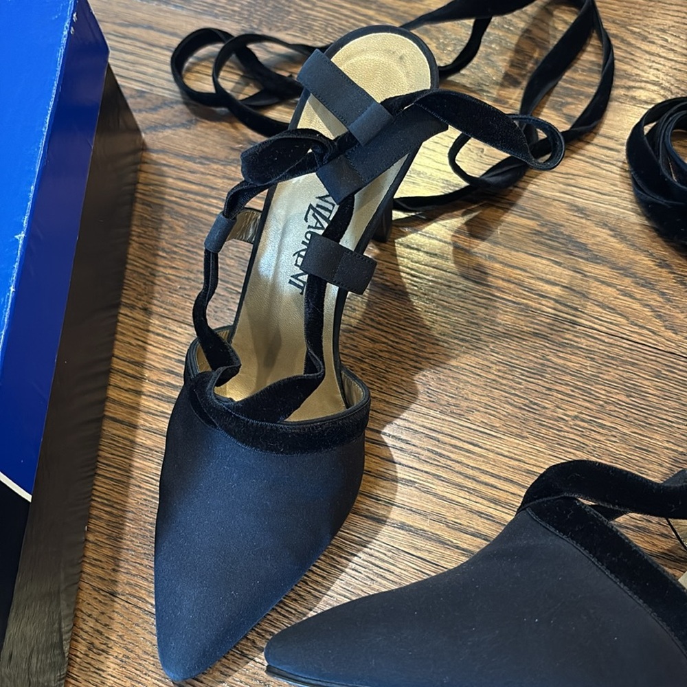 Saint Laurent Vintage crepe & velvet lace up Black slingback heels,7, timeless - Picture 3 of 6
